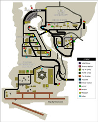 Карта брони, здоровья, оружия, полицейских значков острова Шосайд