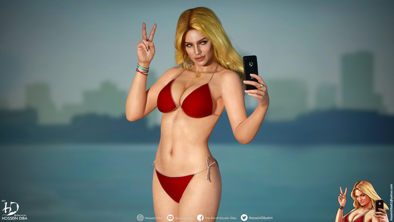 Девушка с пляжа из GTA 5 в 3D.