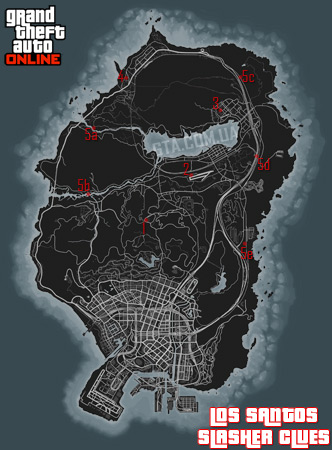 Map of the Los Santos Slasher clues. Map of the Los Santos Slasher clues.