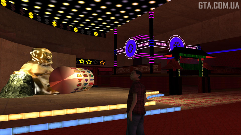 Inside the Four Dragons Casino. Wheels of Fortune.
