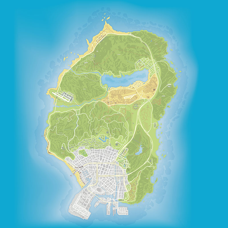 Загальна мапа ігрового світу GTA Online.