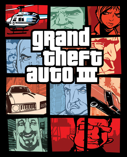 Обложка GTA 3. Нарисована для Северной Америки «в последнюю минуту», ведь оригинальную обложку посчитали неуместной из-за событий 11 сентября.