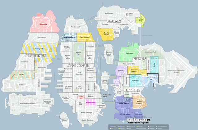 Карта территорий банд GTA 4