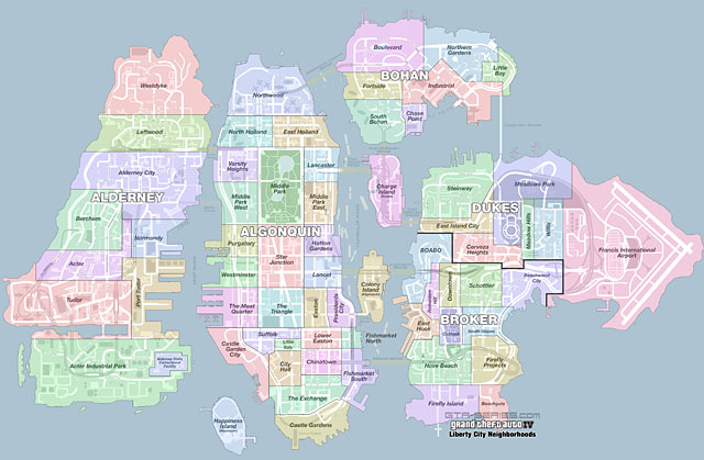 Карта районов и округов GTA 4