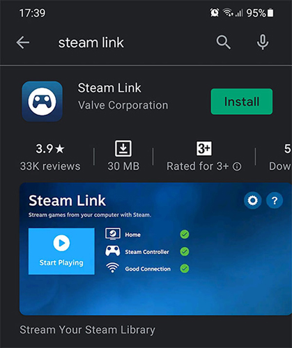 Первым делом нужно установить Steam Link на свой телефон.