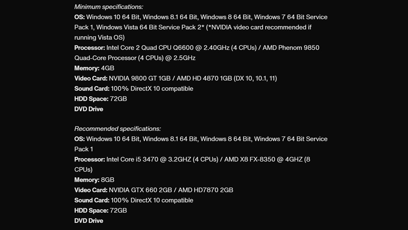 The original system requirements for GTA 5 on the developers’ official website.