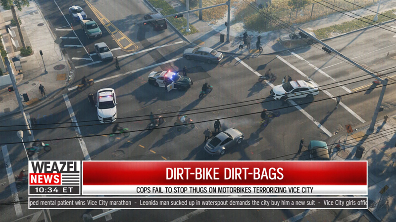 Полиция Вайс Сити пытается препятствовать мотоциклетным заездам на вверенной ей территории.