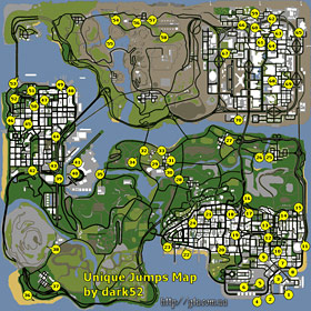 Карта уникальных прыжков GTA San Andreas