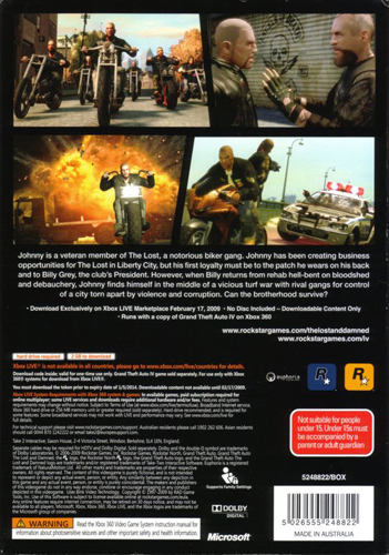 Зворотна сторона обкладинки друкованого видання GTA: The Lost and Damned.