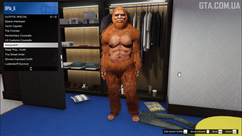 Sasquatch outfit in the wardrobe.