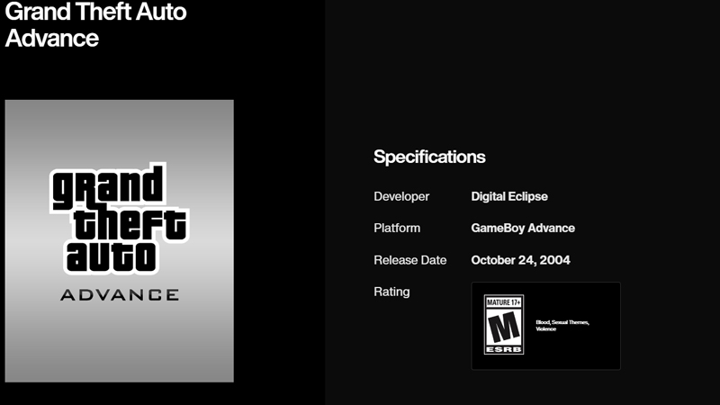 Дата выхода GTA: Advance, указанная на официальном сайте Rockstar Games, неправильна.