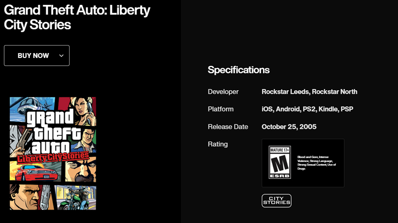 Дата выхода GTA: LCS, указанная на официальном сайте Rockstar Games.