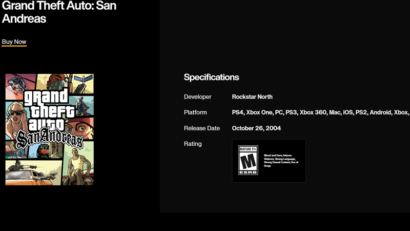 Дата выхода GTA: San Andreas, указанная на официальном сайте Rockstar Games.