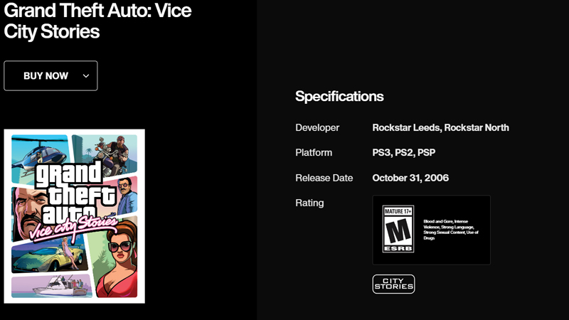 Дата релізу GTA: VCS, що зазначена на офіційному сайті Rockstar Games.