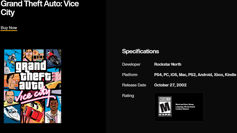 Дата выхода GTA: Vice City, указанная на официальном сайте Rockstar Games, неправильна.