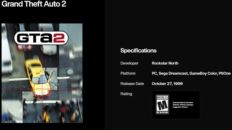Дата выхода GTA 2, указанная на официальном сайте Rockstar Games, относится к ПК-версии. Для PS1 игра вышла на 5 дней раньше.