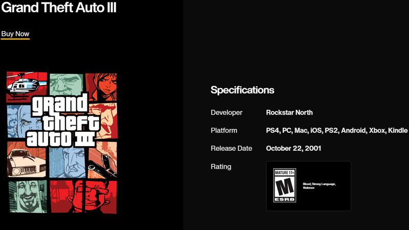 Дата выхода GTA 3, указанная на официальном сайте Rockstar Games.