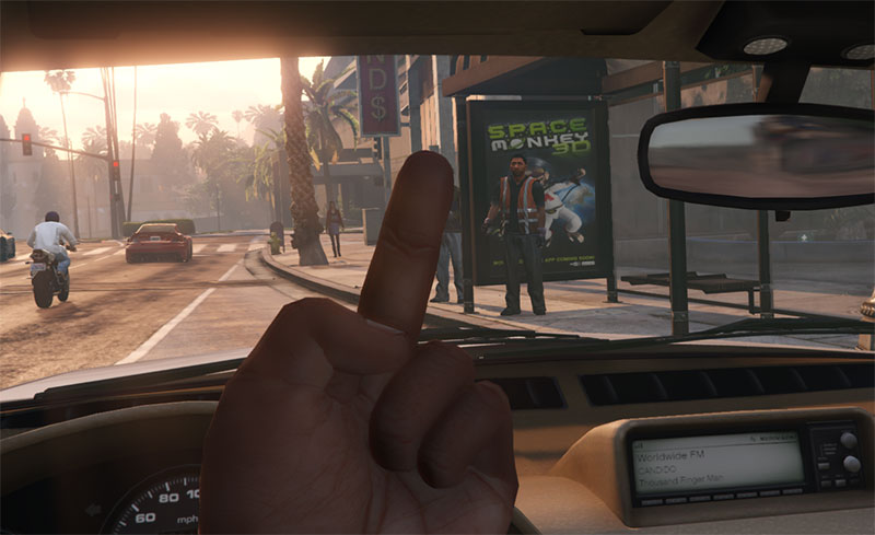 Как показать «средний палец» (F*ck you) находясь в машине GTA 5?