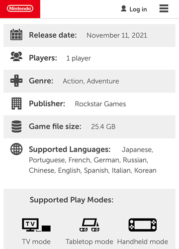 Информация на официальном сайте Nintendo.