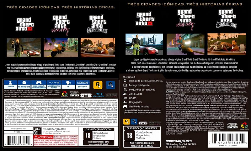 Задняя сторона коробок с GTA: Trilogy — Definitive Edition.