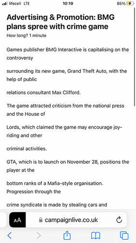 Новость о скором выходе GTA 1.