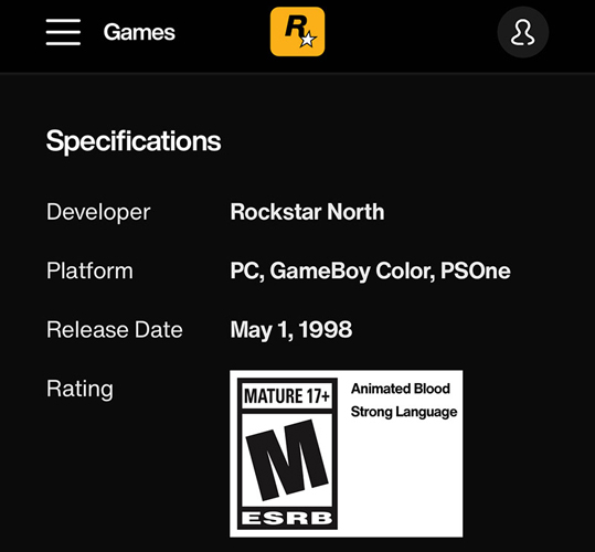 Дата релиза GTA 1 на сайте Rockstar.