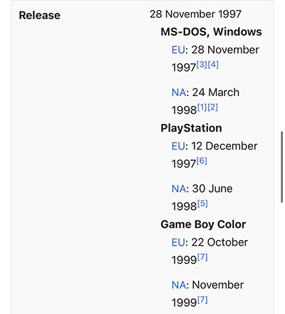 Даты релиза GTA 1 на Wikipedia.