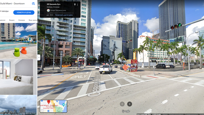 Вид на рекламное места с бульвара Бискейн, Майами.