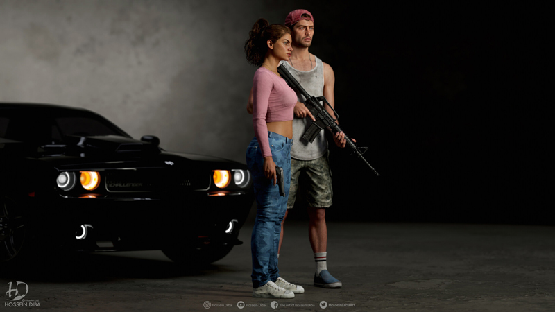 3D-модели главных героев GTA 6 в исполнении Хуссейна Дибы.
