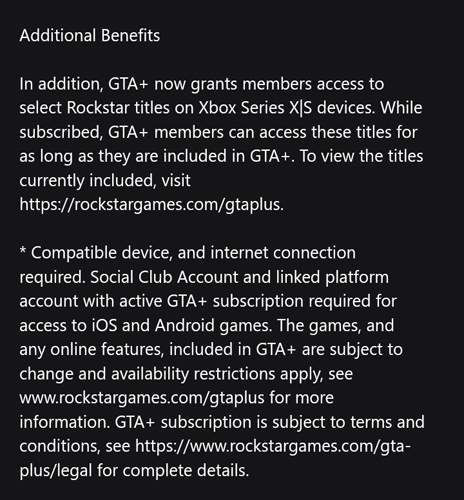 Опис GTA+ в Microsoft Store.