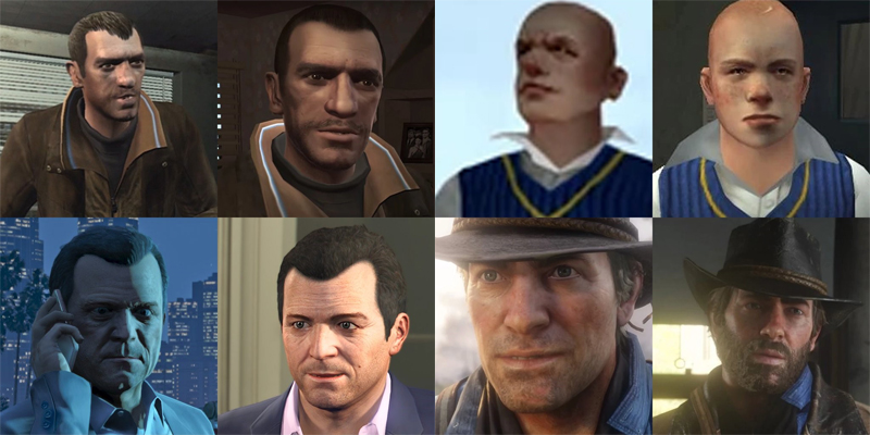 Несколько примеров того, как главные герои в играх Rockstar выглядели в трейлерах и в самой игре.