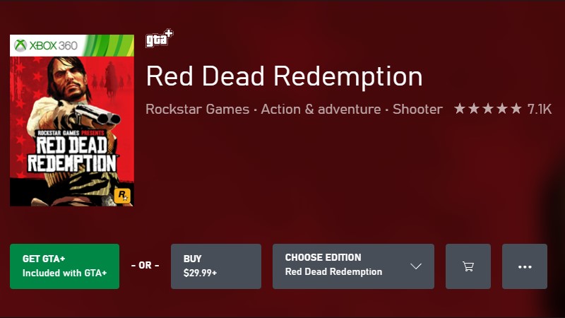RDR 1 on Xbox Store.