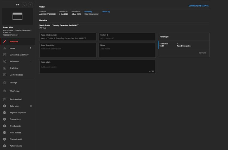Панель администратора на YouTube с ранним доступом к трейлеру.