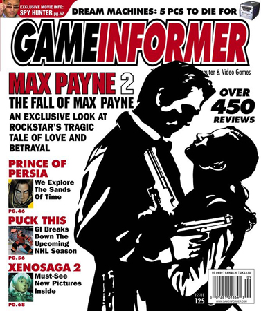 Max Payne 2: The Fall of Max Payne. Cover of Game Informer issue 125 from September 2003.