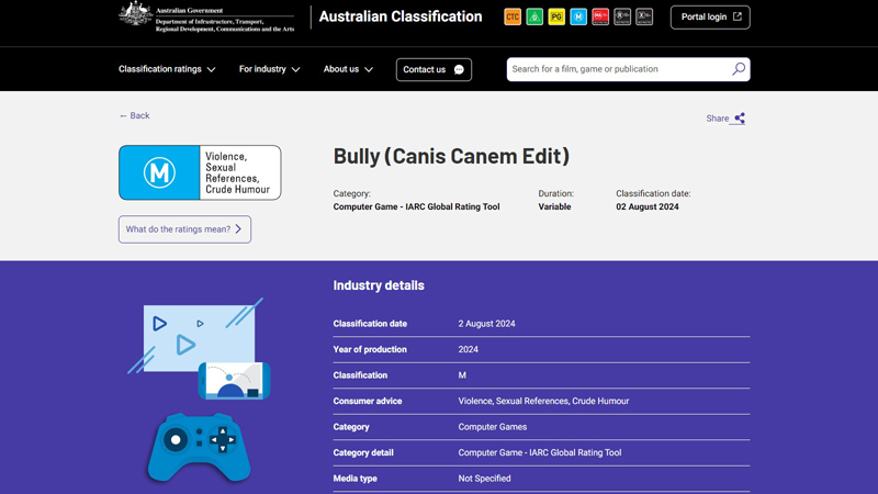 Bully age rating update in Australia.