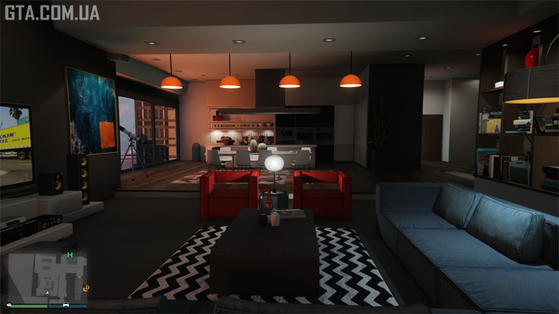 Living room in an apartment in GTA Online.