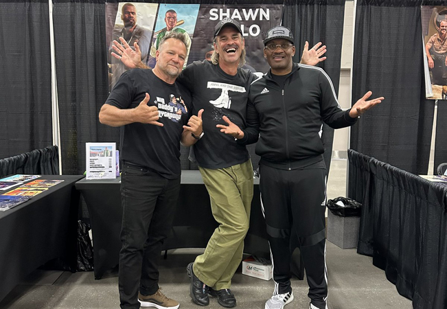 Ned Luke, Steven Ogg, and Shawn Fonteno at PopCon Louisville in Louisville, Kentucky.