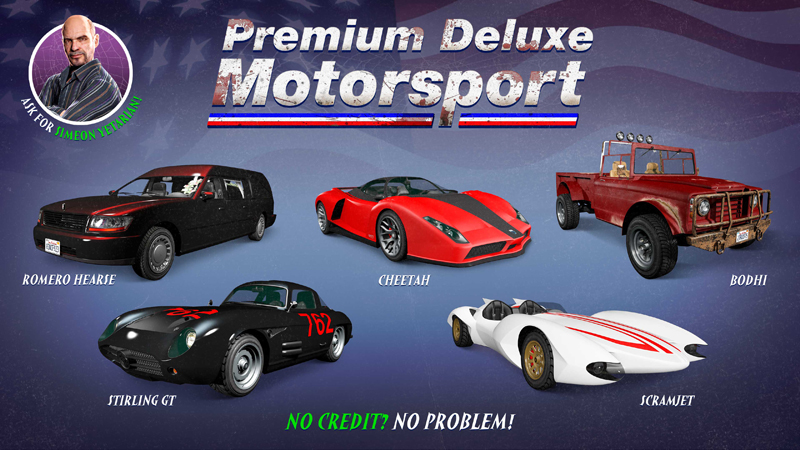 Vehicles in Premium Deluxe Motorsport this week.