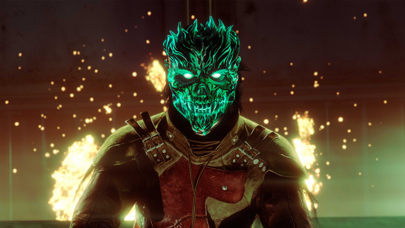 Green Flaming Skull mask.