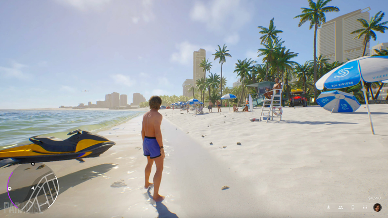 Screenshot from the 'game' PARADISE with identical umbrellas.