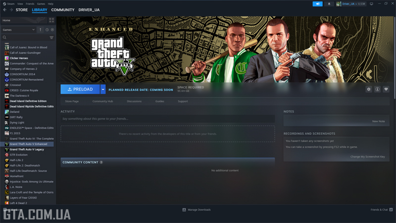 Preloading GTA 5 Enhanced in Steam.