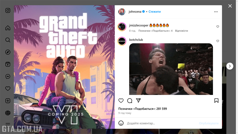 GTA 6: John Cena Posts GTA 6 Art Yesterday at 21:17 OPla G720