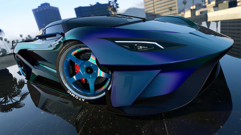 Blue/Green Flip Chameleon Paint for vehicles and Blue Prismatic Pearl Chameleon Wheel Paint.