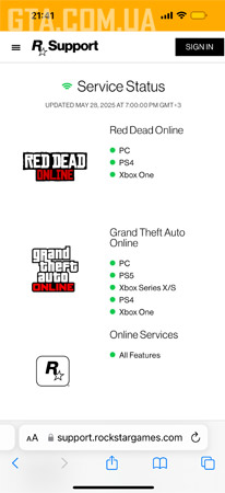 Старый дизайн сайта техподдержки Rockstar Games для мобильных устройств.