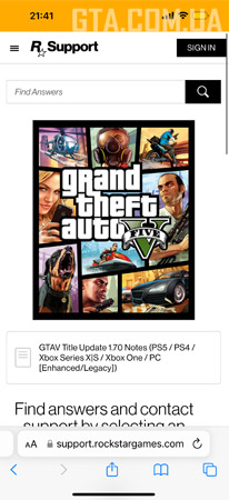 Старый дизайн сайта техподдержки Rockstar Games для мобильных устройств.