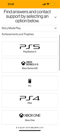 Старый дизайн сайта техподдержки Rockstar Games для мобильных устройств.