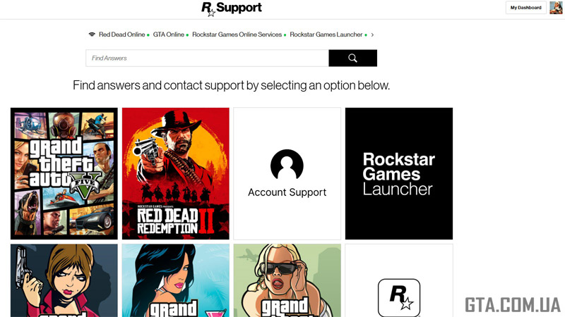 Старый дизайн сайта техподдержки Rockstar Games для ПК.