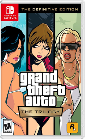 Cover of the new version of GTA: Trilogy — Definitive Edition for Nintendo Switch in North America.