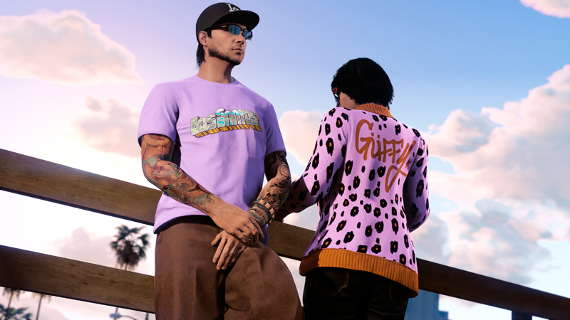 Футболка Los Santos с картой и фиолетовый кардиган Güffy.