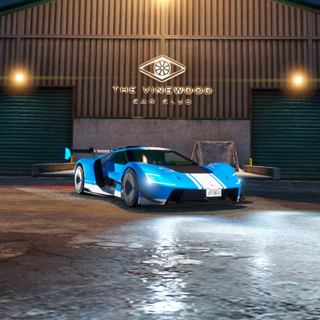 Vapid FMJ MK V у лівреї «Біла смуга» в автоклубі Вайнвуду.